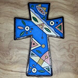 1950s Artist Signed Geo Design Ceramic Wall Cross